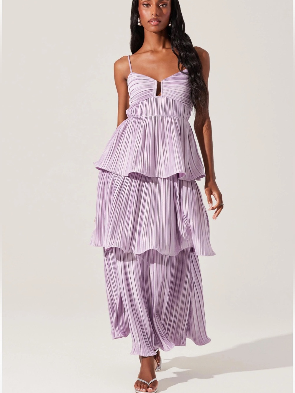 ASTR Lupin Pleated Tiered Maxi Dress in Lilac